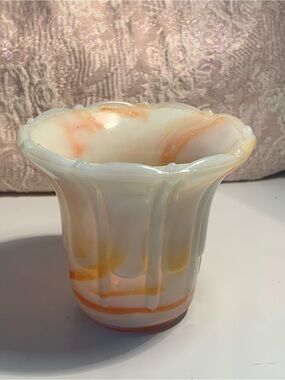 AKRO Agates White and Orange Slag Glass Vase/Flowerpot Art Deco